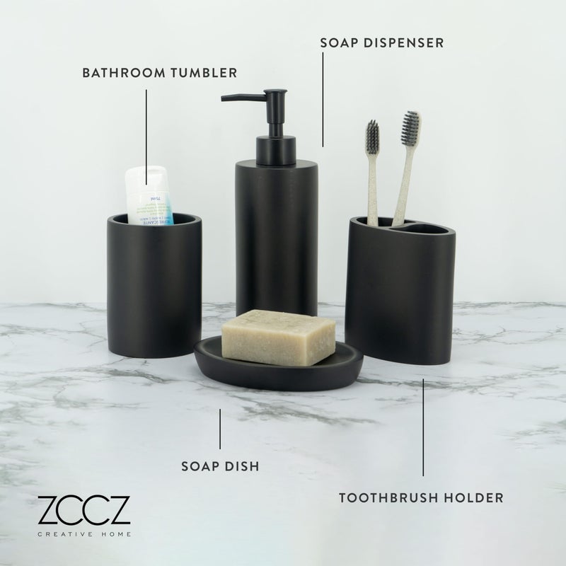 ZCCZ Bathroom Accessory Set  4 Pcs Matte Black Bathroom Vanity Countertop Bathroom D?cor Sets Accessories with Soap Dispenser  Toothbrush Holder Set  Tumbler  Soap Dish - Image 3
